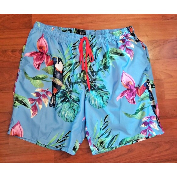 Outdoor Oasis Swim Trunks Men's 3XLT Toucan Bouquet Pockets Big & Tall   C6 - Picture 1 of 3